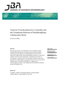 Liminality and the Transitions Inherent in Pluridisciplinary Collaborative Work