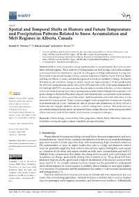Spatial and Temporal Shifts in Historic and Future Temperature and Precipitation Patterns Related to Snow Accumulation and Melt Regimes in Alberta, Canada