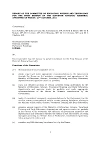 1 Report of the Committee on Education, Science and Technology for the First Session of the Eleventh National Assembly, Appointe