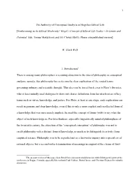 1 the Authority of Conceptual Analysis in Hegelian