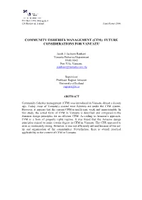 Community Fisheries Management (CFM): Future Consideration For