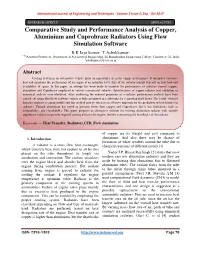 Comparative Study and Performance Analysis of Copper, Aluminium and Cuprobraze Radiators Using Flow Simulation Software