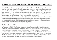 POSITIONS and MECHANICS for CREW of 7 OFFICIALS