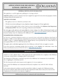 Application for Oklahoma School Certificate