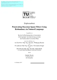 Diplomarbeit Penetrating Bayesian Spam Filters Using Redundancy in Natural Language