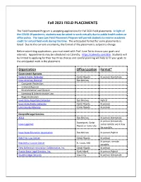Fall 2021 FIELD PLACEMENTS