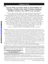 Genome-Wide Association Study to Find Modifiers for Tetralogy of Fallot in the 22Q11.2 Deletion Syndrome Identifies Variants in the GPR98 Locus on 5Q14.3