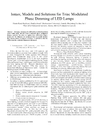 Issues, Models and Solutions for Triac Modulated Phase Dimming of LED Lamps