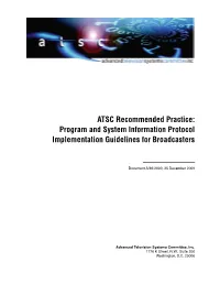 Program and System Information Protocol Implementation Guidelines for Broadcasters