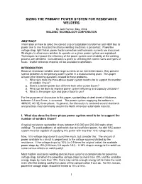 Sizing the Primary Power System for Resistance Welders
