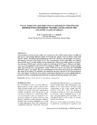 Total Mercury Distribution in Different Fish Species Representing Different Trophic Levels from the Atlantic Coast of Ghana