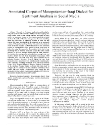 Annotated Corpus of Mesopotamian-Iraqi Dialect for Sentiment Analysis in Social Media