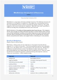 Mindfulness Introduction & Resources