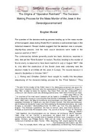 Operation Reinhard”1: the Decision- Making Process for the Mass Murder of the Jews in the Generalgouvernement