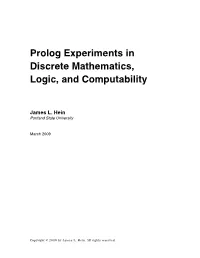 Prolog Experiments in Discrete Mathematics, Logic, and Computability
