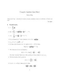 Complex Analysis Qual Sheet