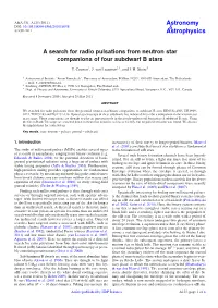 A Search for Radio Pulsations from Neutron Star Companions of Four Subdwarf B Stars