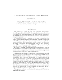A SNAPSHOT of the MINIMAL MODEL PROGRAM 1. Introduction