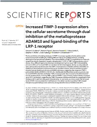 Increased TIMP-3 Expression Alters the Cellular Secretome Through Dual
