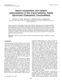 Polymorphism in the 2-Spot Ladybird, Adalla Bipunctata (Coleoptera, Coccinellidae)