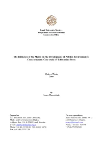 The Influence of the Media on the Development of Publics Environmental Consciousness: Case Study of Lithuanian Press