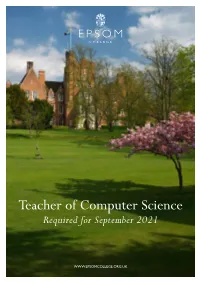 Teacher of Computer Science Required for September 2021