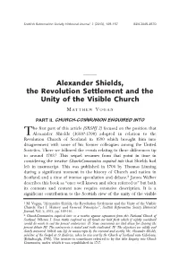 Alexander Shields, the Revolution Settlement and the Unity of the Visible Church