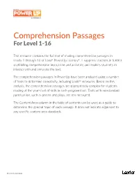 Comprehension Passages for Level 1-16