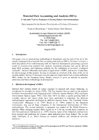 Material Flow Accounting and Analysis (MFA) a Valuable Tool for Analyses of Society-Nature Interrelationships