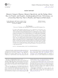 Memory Category Fluency, Memory Specificity, And