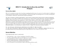 SRA111: Introduction to Security and Risk Analysis