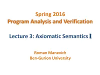 Axiomatic Semantics I