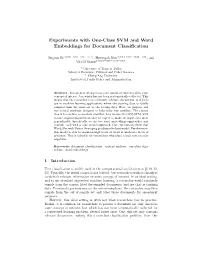 Experiments with One-Class SVM and Word Embeddings for Document Classification