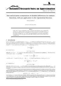 Fast and Accurate Computation of Divided Differences for Analytic Functions, with an Application to the Exponential Function