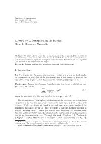 A NOTE on a CONJECTURE of GONEK Micah B