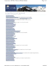 Ecological Reserves Listed Alphabetically