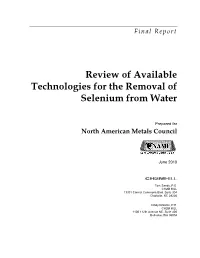 Review of Available Technologies for the Removal of Selenium from Water