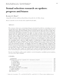 Sexual Selection Research on Spiders: Progress and Biases