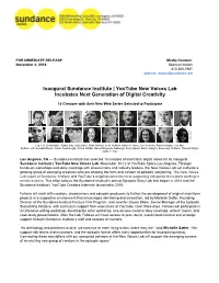 Inaugural Sundance Institute | Youtube New Voices Lab Incubates Next Generation of Digital Creativity