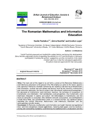 The Romanian Mathematics and Informatics Education