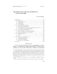 The Virtues of Virtual Marking in Patent Reform