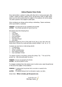 Writing Center Active/Passive Voice Verbs