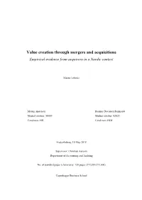 Value Creation Through Mergers and Acquisitions Empirical Evidence from Acquirers in a Nordic Context