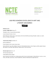 2020 Recognizing Excellence in Art and Literary Magazines Texas