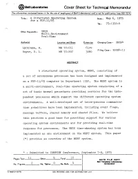 Cover Sheet for Technical Memorandur