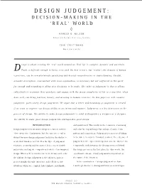 Design Judgement: Decision-Making in the ‘Real’ World ◊