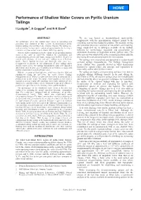 Performance of Shallow Water Covers on Pyritic Uranium Tailings