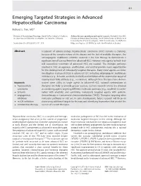 Emerging Targeted Strategies in Advanced Hepatocellular Carcinoma