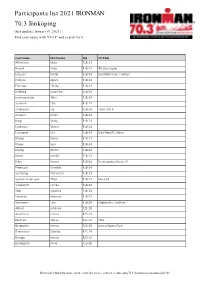 Participants List 2021 IRONMAN 70.3 Jönköping (Last Update: Januari 19, 2021) Find Your Name with "Ctrl F" and Search for It