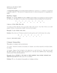 Rail Fence Cipher Columnar Transposition